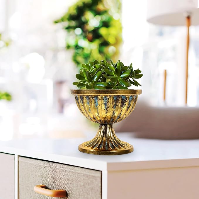 Metal Urn Planter Vintage Iron Flower Vase with Antique Finish for Wedding Centerpiece Home Decor Table Decoration