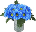 IPOPU 2 Bundles Artificial Gerbera Daisy Flowers 14 Heads Blue Fake Daisy with Stems Faux Silk Daisy Flowers for Wedding Bridal Bouquet Party Floral Arrangements Table Centerpiece Decor (Blue)