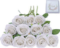 Artificial Rose Flower Artificial Flowers Flower with Long Stem Silk Roses Bouquet for Wedding Bridal Shower Party Home Decoration (Nude, 12 Pcs)