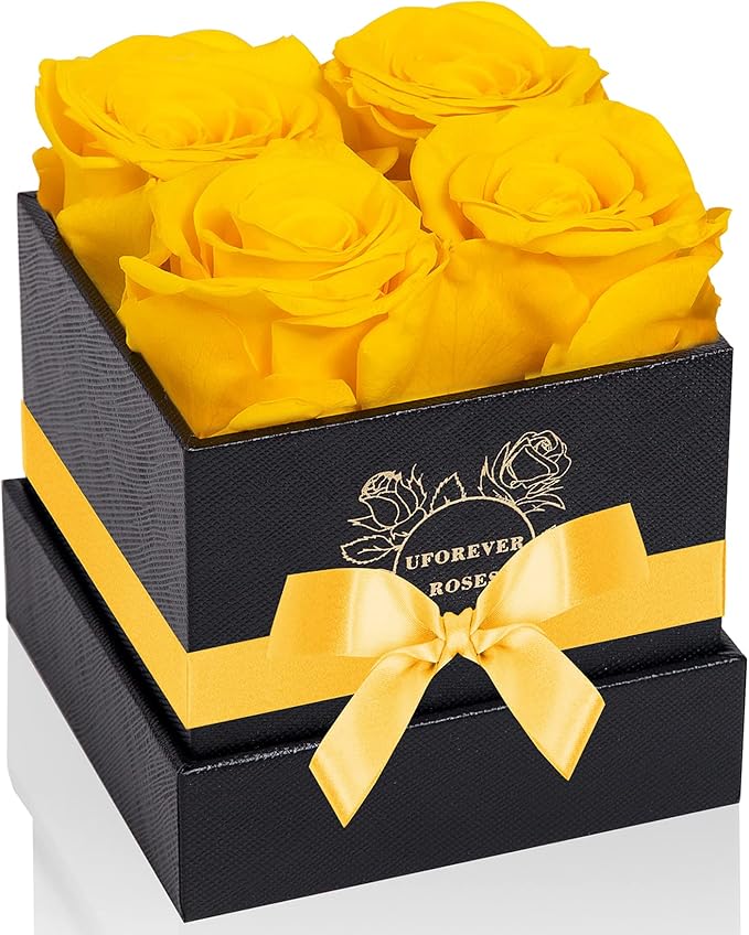 4-Piece Preserved Roses in a Box, Preserved Flowers, Roses Gift for Her, Yellow