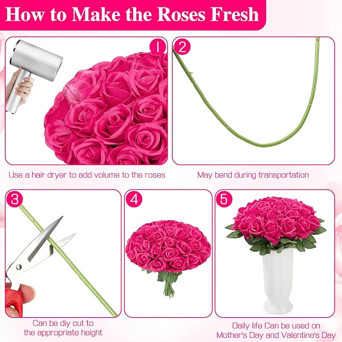 150 Pcs Roses Artificial Flowers, Silk Red Artificial Flowers Petals Long Stem Roses for Wedding Bouquet Home Party Decor