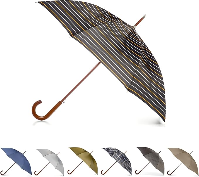 Totes Eco Auto Open Umbrella Classic Wooden J Stick Handle with Easy Grip - Windproof, Rainproof and Durable Canopy Design – Versatile Travel, Perfect for Rainy Days