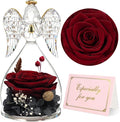 Yamonic Mom Birthday Gifts for Women,Glass Angel Figurines Real Rose Gifts for Grandma,Preserved Roses Forever Flower for Christmas Mothers Day Wife Anniversary Valentine's Day Gifts for Her(WineRed)