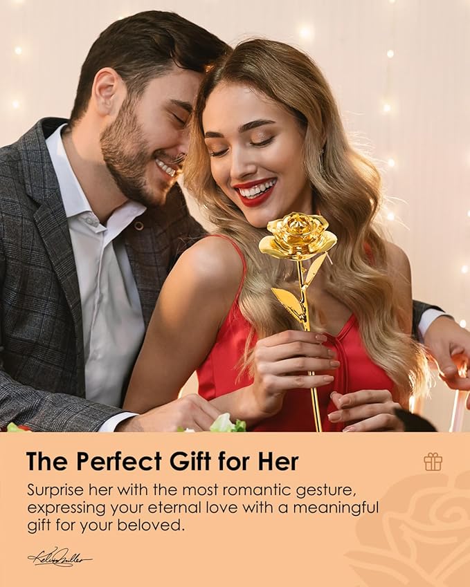 24K Gold Dipped Real Rose – Handpicked Real Rose Preserved in 24K Gold – Elegant, One-of-a-Kind Romantic Gift for Her – Ideal for Birthday, Anniversary, Mother’s Day, Valentine’s Day