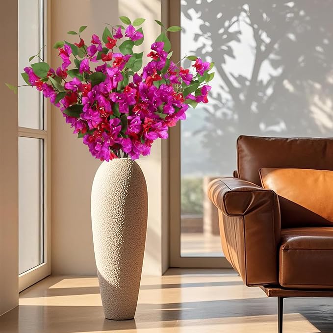 12PCS Bougainvillea Artificial Flowers 31.50" Long Stem Faux Silk Bougainvillea Branches Fake Hanging Flowers Vines for Wedding Arch Wall Outdoor Home Decoration (Fuchsia Mixed)