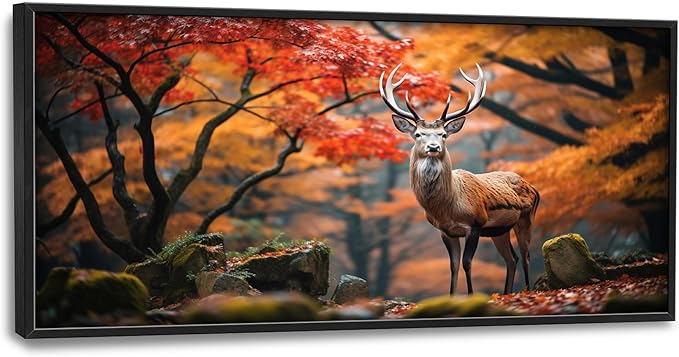 Framed Large Pictures Wall Art for Living Room, Forest Deer Oversized Wall Decor Elk Animal Canvas Print Painting Modern Extra Large Framed Artwork for Bedroom Office 60"x30"