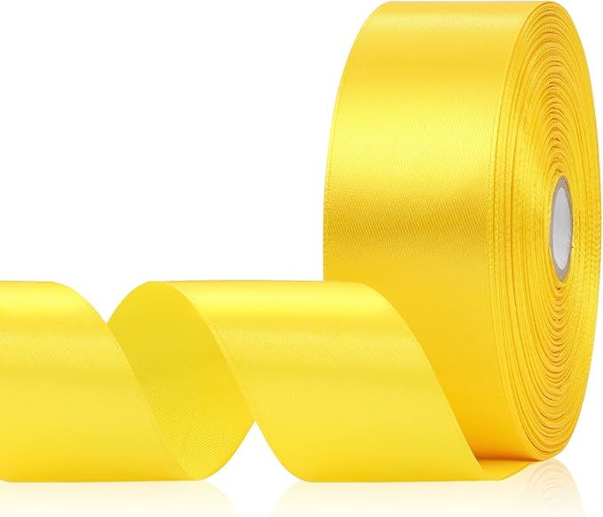 Yellow Ribbon 1-1/2 Inch x 60 Yards, Yellow Satin Ribbon for Flower Bouquet, Gift Wrapping, Eternal Flower, Crafts, Birthday, Wedding and Festival Decor