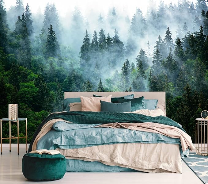 Misty Forest Wallpaper Peel and Stick Foggy Forest Self Adhesive Mural for Living Room Bedroom 82"x57"