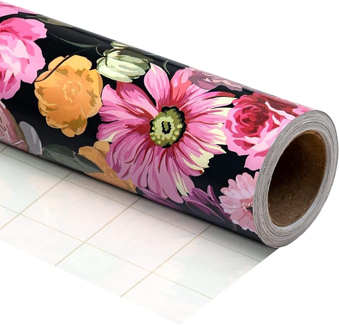 WRAPAHOLIC 30 Inch Reversible Floral Wrapping Paper - 30 Inch X 33 Feet - Colorful Flower Wrapping Paper for Birthday, Mother's Day, Wedding, Baby Shower, Bridal Shower