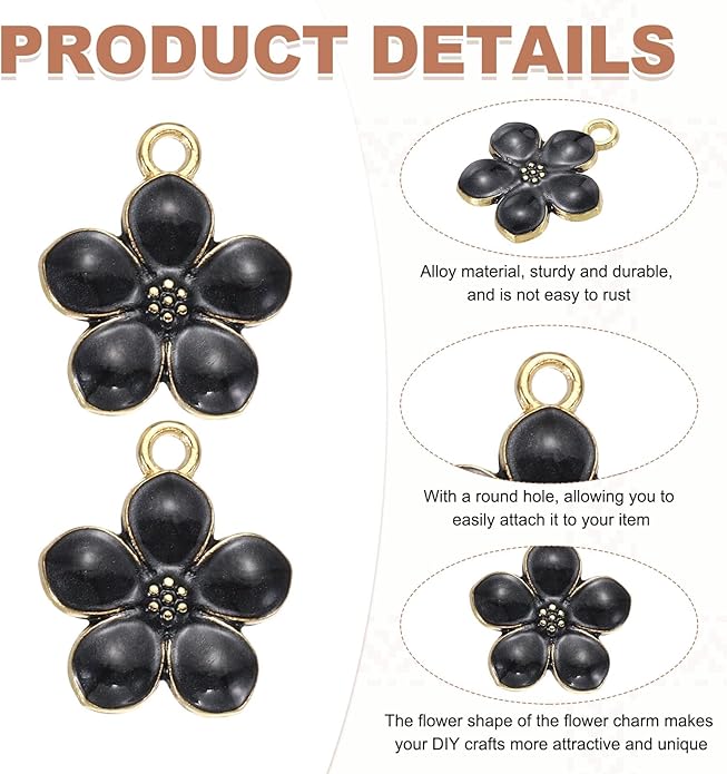 MECCANIXITY Enamel Charm Cherry Blossom Alloy Cute Small Flower Charm Gold Plated Pendant for Jewelry Making