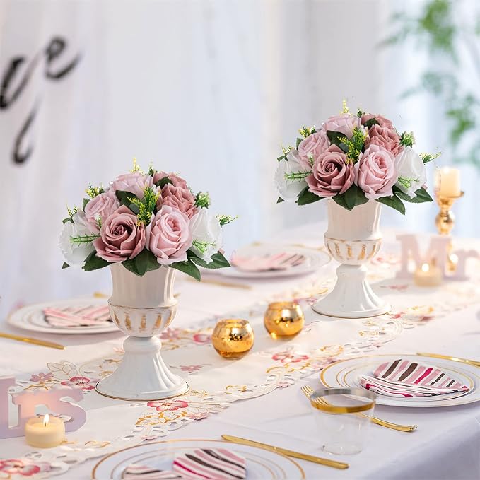 Sziqiqi Pink Flores Artificiales para Decoracion Silk Flower Ball for Wedding Centerpiece Fake Dusty Rose Flowers Artificial Floral Arrangement Center Piece Kissing Bouquet for Party