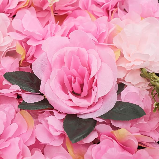12pcs Flower Wall Panels 15.7“ x 23.6" Floral Wall Artificial Flower Backdrop for Wedding Party Photo Backgrounds Dark Pink