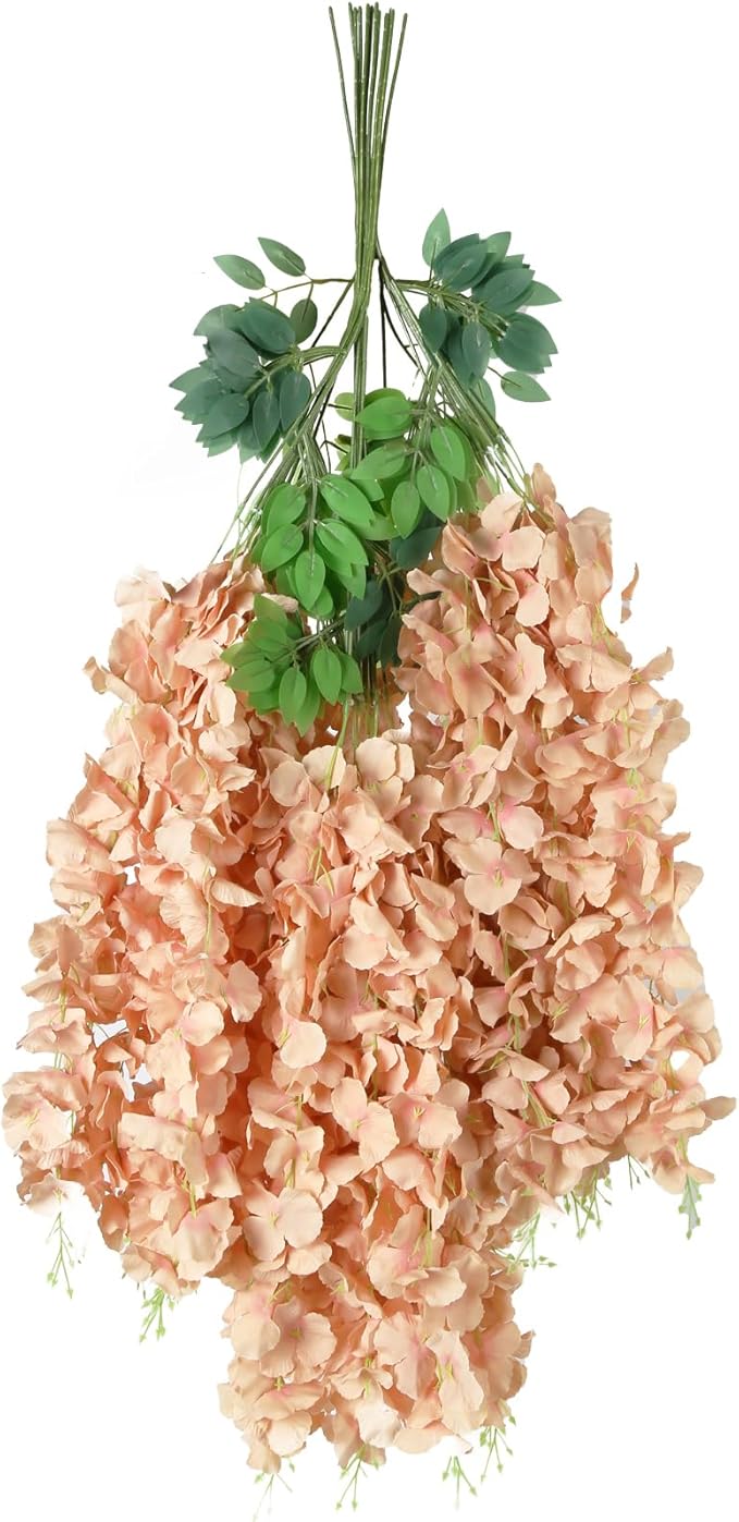 12Pack Wisteria Hanging Flowers 3.6ft Fake Flower Garland Faux Wisteria Vines Champagne Artificial Silk Flowers Bushy Rattan String for Garden Home Wall Wedding Decorations (Champagne)