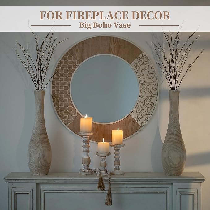 Hanobe Floor Vase Home Decor: 22 inch Tall Decorative Wood Vases for Living Room Large Rustic Farmhouse Boho Vase for Dining Table Centerpieces Bedroom Corner Hallway Indoor Office