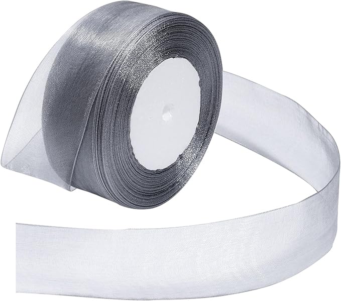 Grey Ribbon for Gift Wrapping 1-1/2 inch Sheer Organza Ribbon for Flower Bouquet Tulle Chiffon Ribbons for Wedding Invitations Christmas Decorations Crafts 50 Yards