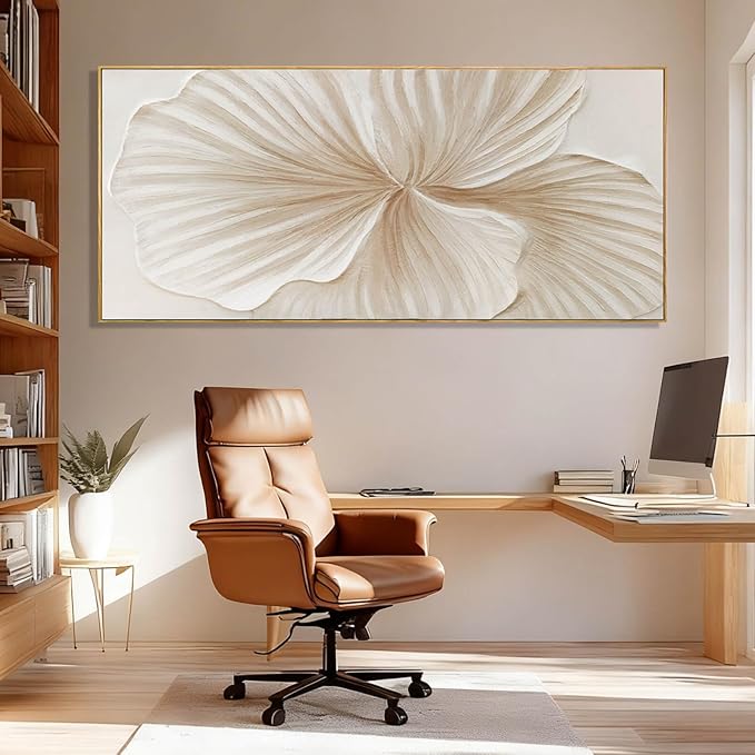 WINKAILIN White and Gold Wall Art Abstract Flower Painting Modern 32x70 Extra Large Canvas Artwork Minimalist Wall Decor for Bedroom Living Room Office Home