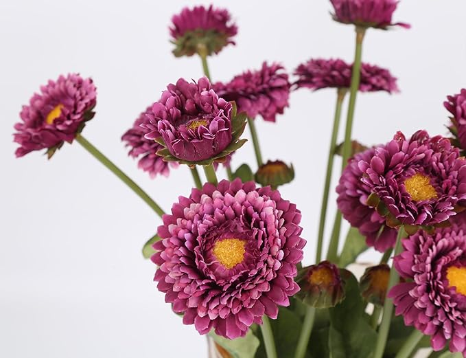 Purple Daisy Flowers Artificial 8pcs Realistic Faux Chrysanthemum Silk Calendula Flowers with Stems for Wedding Bouquet Home Party Decoration(Purple)