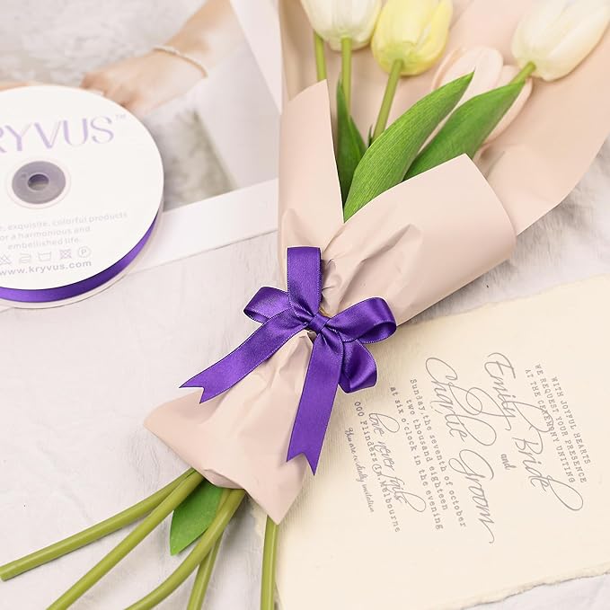 Purple Satin Ribbon, Double Faced 5/8 Inch X 25 Yards Purple Ribbon, Premium Satin Ribbon for Gift Wrapping, Crafts, Hair Bow Making, Sewing, Flower Bouquet, Wedding Party Decor