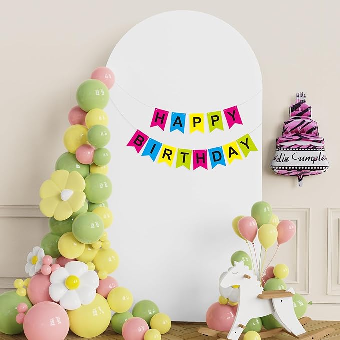 Putros 6.6ft Metal Arch Stand with Cover White Spandex Fitted Wedding Arch Cover and Round Top Chiara Backdrop Stand Set for Birthday Party Baby Shower Decoration