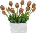 15 Pcs Coffee Artificial Flowers Tulips Real Touch Latex Plastic Soft Faux Bouquets for Party, Wedding, Home, Room, Garden Decor