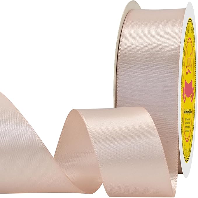 Double Face Satin Ribbon 1-1/2 inch X 50 Yards Polyester Vanilla Ribbon for Gift Wrapping Very Suitable for Weddings Party Hair Bow Invitation Decorations and More