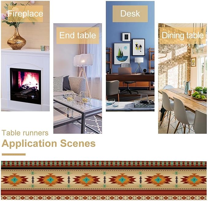 Aztec Southwest Table Runner, Ethnic Style Geometric Triditional Kitchen Table Runners Table Setting Decor for Garden Farmhouse Wedding Party Holiday Dinner Home, 13x120 Inch