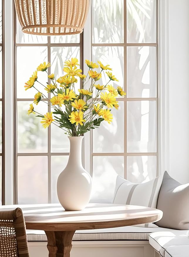 36 Heads Yellow Artificial Daisy Flowers 29.52” Silk Wildflowers 6PCS Silk Daisies with Stems for Tall Vase Home Bath Outdoor Party Garden Wedding Aisle Porch Decoration(Yellow)