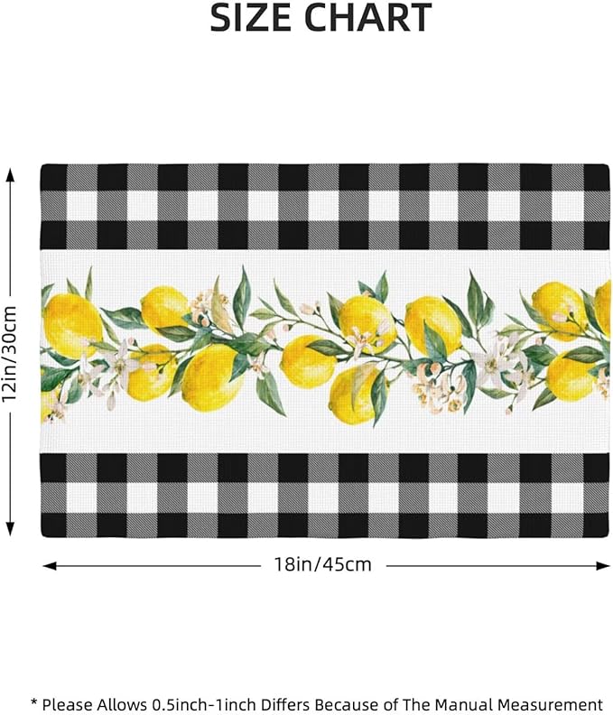 Lemon Linen Placemats Set of 4 Black White Buffalo Plaid Placemats for Indoor Outdoor Party Home Desktop Kitchen Dining Room Decor 12x18 Inch