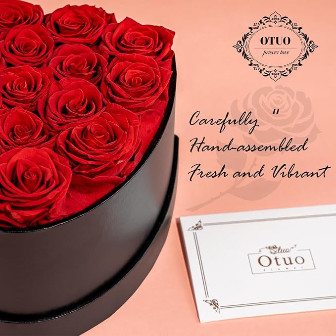 16 Preserved Roses in Heart-Shaped Box, Flowers for Delivery Prime Last up 2 Years, Real Forever Flowers for Wife, Girlfriend, Mother, Eternal Roses for Anniversary - Red