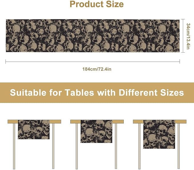 Gothic Table Runner,Dark Skull Pattern Decor Table Runner for Home Kitchen Table Dining Garden Farmhouse Wedding Party Decor 13x120 Inch