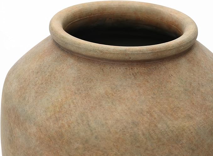 LuxenHome Rustic Flower Vase, 12.4" Tall Terracotta Vases with Earthy Brown Tones, Vintage Pottery for Dining Table Decor, Boho Ceramic Vase for Shelf Living Room Decor, Home Décor Accents