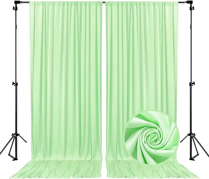 10 x 10 Feet Light Green Backdrop Curtain for Partie, Background Curtains for Photoshoot, Birthday, Wedding, Halloween, Thanksgiving, Christmas, New Year Party Decorations 5Ft x 10Ft, 2 Panels