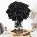 20PCS Artificial Roses with Long Stems - Realistic Silk Flowers, Fake Roses Real Touch Bouquet of Roses for Home Decor, Bridal Wedding Party Table Centerpieces, Bulk Faux Rose Flowers (Black)