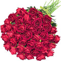 Jasion 50PCS Artificial Roses 4.14'' Realistic Velvet Large Flowers Long Stem Faux Flowers Bouquet for Wedding Home Party Table Centerpieces Decorations (Red)
