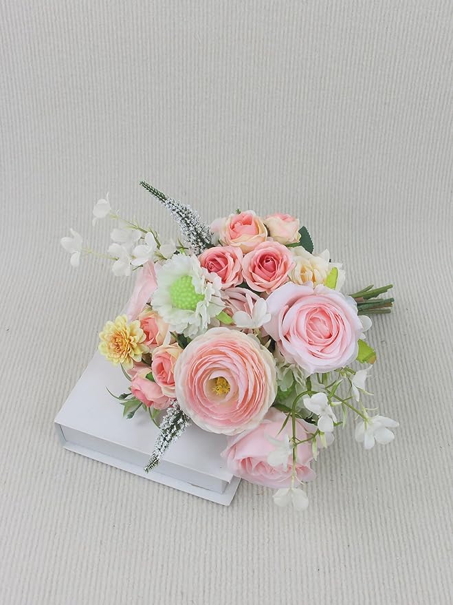 Rinlong 1Pc Pink Bridesmaids Bouquet Artificial Wedding Bouquets for Bride Bridesmaid Silk Bouquet for Homecoming Prom