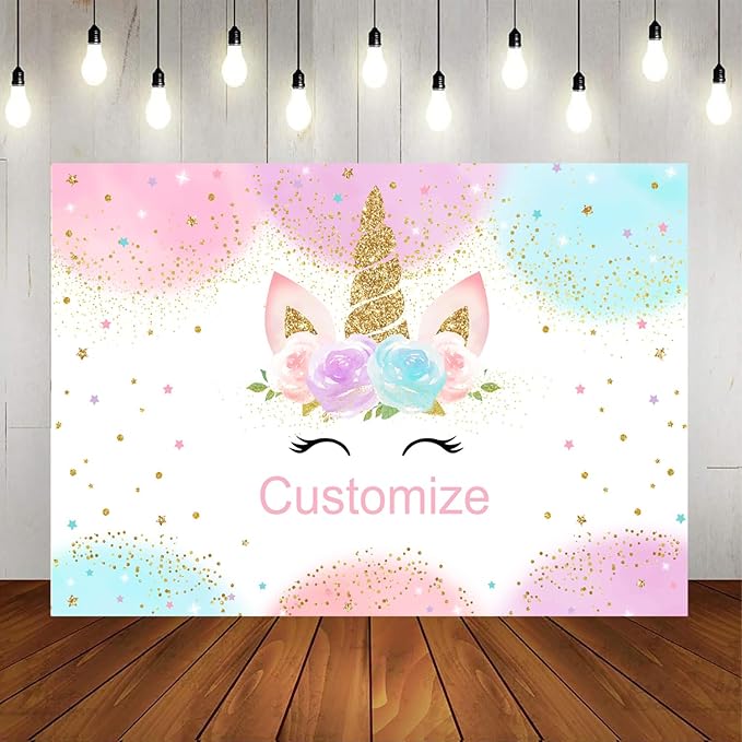 Mocsicka Custom Rainbow Unicorn Backdrop for Girls Birthday Baby Shower Party Personalized Unicorn Backdrop Customize with Name and Photo Party Decorations
