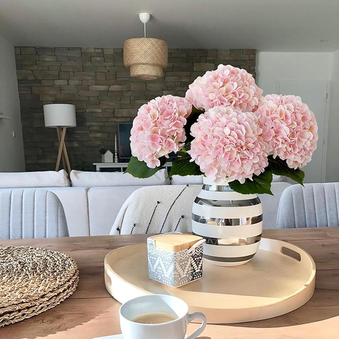 Pink Flowers Silk Artificial Hydrangeas, 4Pcs 22" Lifelike Large Silk Flowers with Stems, Artificial Flowers for Wedding Bouquet Table Centerpieces Outdoor Home