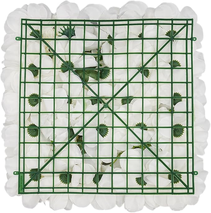 15"x 15" Artificial Flower Wall Panels, Silk Flower Panels for Outdoor Garden Backyard Fence Privacy Screen and Indoor Wall Decor (12 Pcs White, Style 2)
