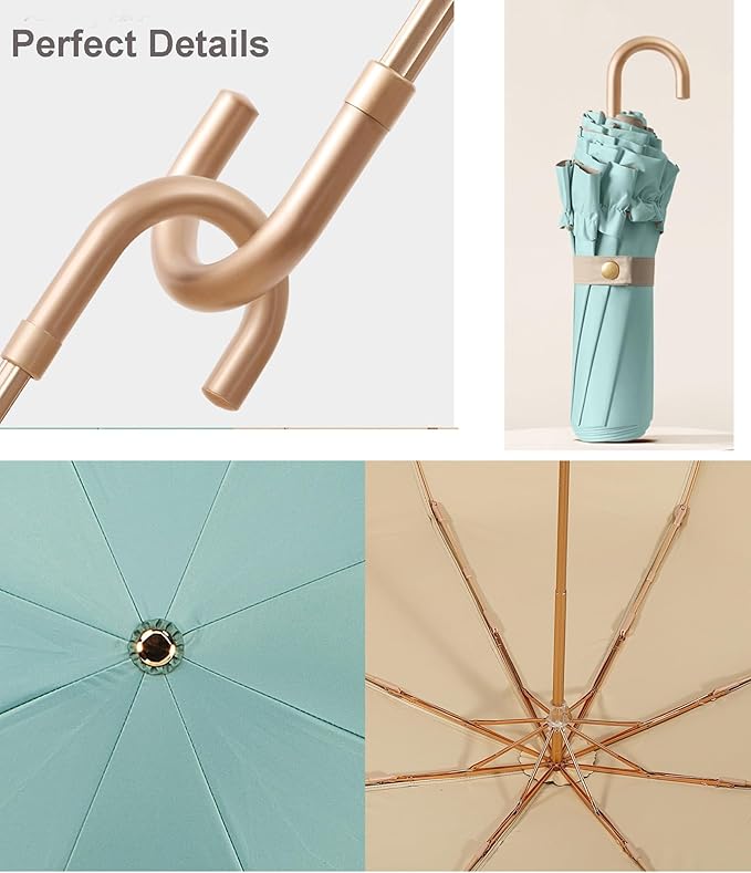 LCY Floral Edge Compact Umbrella Folding Anti-UV Parasol with Hook Handle Sunproof Rainproof & Windproof Umbrella