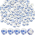 120PCS Ceramic Beads 10mm Round Porcelain Blue Floral Print Handmade Spacer Beads Craft Kit for Jewelry Making DIY Bracelets Necklaces