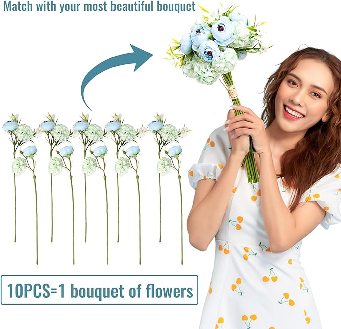 Zerzsy Peonies Artificial Flowers A Bouquet of 10 Flowers, Blue ArtificialPeony, Silk Faux Flower Fake Peonies Artificial Flowers Peonies Bouquet for Centerpiece Table Wedding Party Home Decor