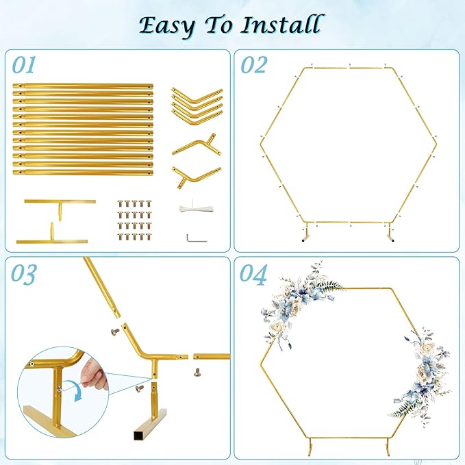Hexagon Wedding Arch Backdrop Stand,Hexagonal Metal Frame Balloon Arch Stand Kit for Ceremony Birthday Party Decoration Metal Arch Frame…