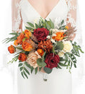 Rinlong 16 Inch Wedding Bouquets for Bride Fall Burgundy & Terracotta Roses, Dahlias, Peonies, Greenery Bouquet for Wedding, one, Boho