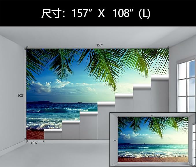 WFBHUA-Beach Wallpaper Mural Peel and Stick Tropical Sunset Ocean Waves Self Adhesive Wall Mural for Bathroom Bedroom 157“x108