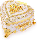 Hipiwe Vintage Metal Jewelry Box - Heart Shape Trinket Organizer Ring Box Case with Rose Pattern Jewelry Storage Box for Ring Earrings Necklace, Gift for Women