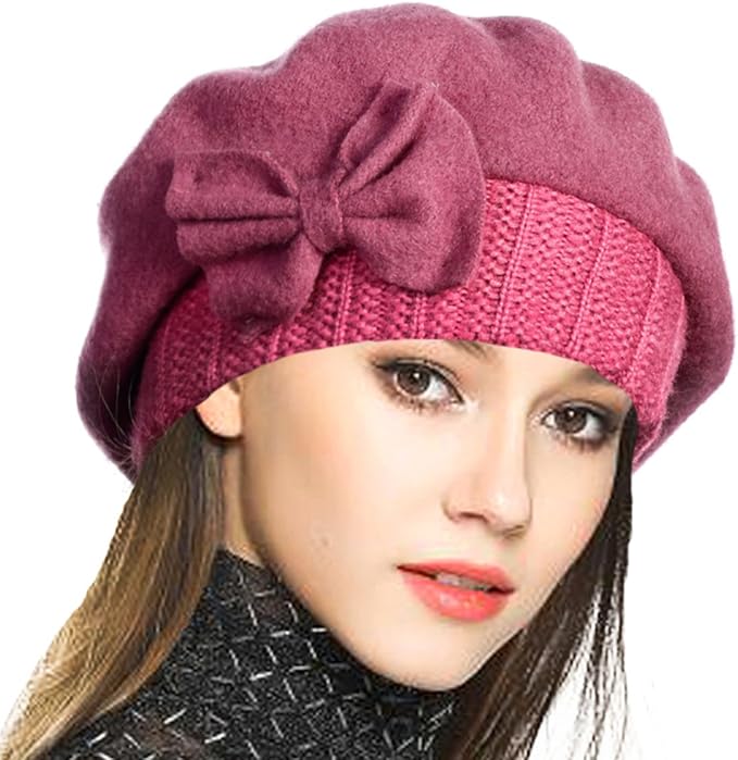 VECRY Lady French Beret 100% Wool Beret Floral Dress Beanie Winter Hat