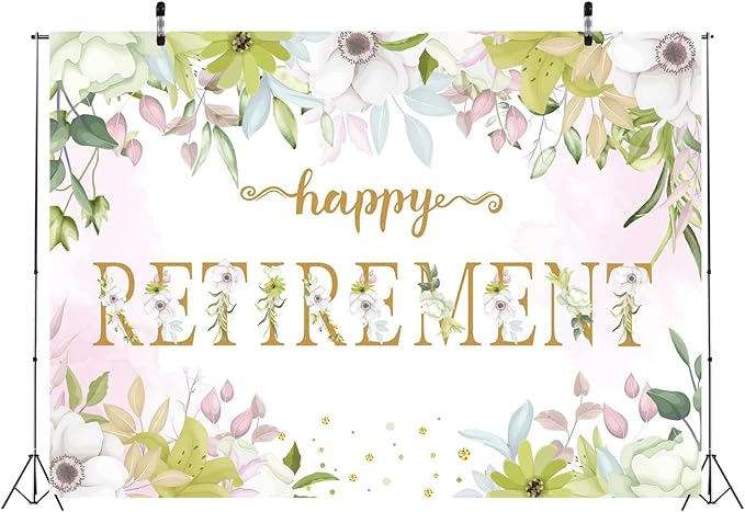 BELECO 6x4ft Fabric Floral Happy Retirement Backdrop Watercolor Leaves Flowers Retirement Background Retirement Party Decorations Banner Photo Booth Shoot Studio Props