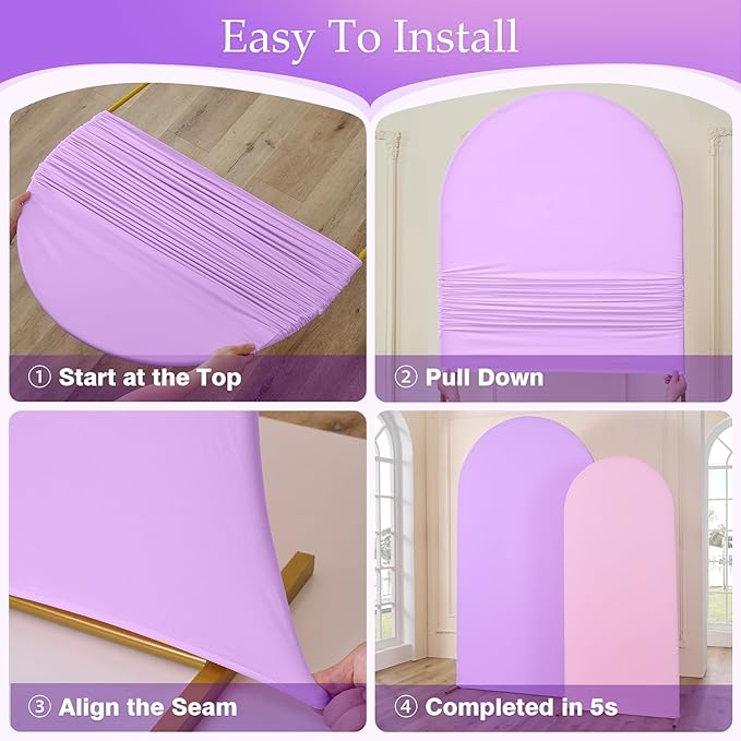 Pink Purple Arch Backdrop Cover Set of 2-7.2ft 6ft Dual Color Wedding Arch Cover-Wrinkle Free Stretchy Spandex Fitted Chiara Arch Stand Cover for Birthday Mermaid Party Baby Shower Photo Photography