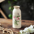 Ceramic Rustic Farmhouse Vase, Distressed Floral Pattern, Holds Water, With Handle, 7.8 inches