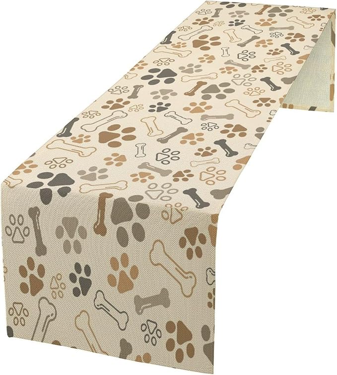 Dog Paw Table Runner,Kids Teens Cute Pet Animal Footprint Theme Pattern Print Tablecloth Burlap for Hotel Indoors Outdoor Dining Room Kitchen Home Decor,W13X L60 in